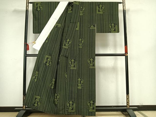 平和屋着物▽上質な紬 単衣 松竹 色紙重ね文 正絹 逸品 AAAZ9133fy