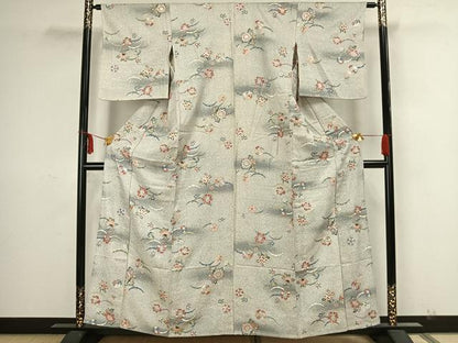 平和屋着物▽上質な小紋 単衣 草花雪芝文 暈し染め 銀彩 正絹 逸品 AAAZ9134fy