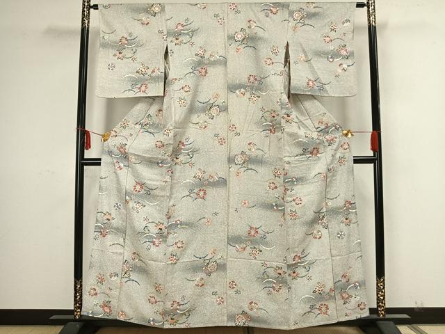 平和屋着物▽上質な小紋 単衣 草花雪芝文 暈し染め 銀彩 正絹 逸品 AAAZ9134fy