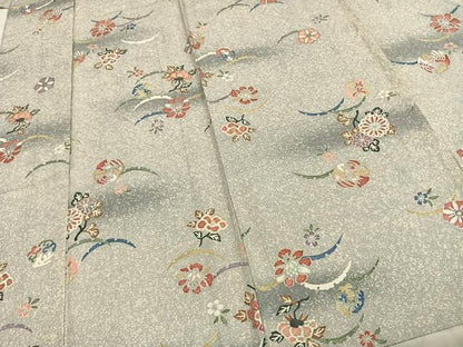 平和屋着物▽上質な小紋 単衣 草花雪芝文 暈し染め 銀彩 正絹 逸品 AAAZ9134fy