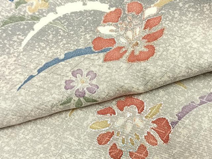 平和屋着物▽上質な小紋 単衣 草花雪芝文 暈し染め 銀彩 正絹 逸品 AAAZ9134fy