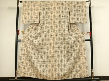 平和屋着物▽本塩沢 単衣 幾何学文 正絹 逸品 未使用 AAAZ9136fy