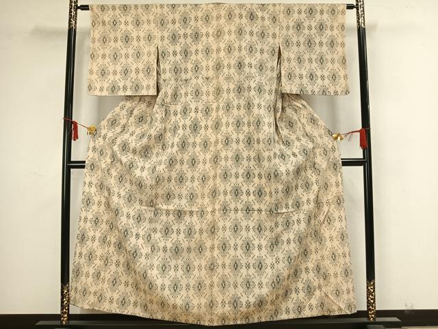 平和屋着物▽本塩沢 単衣 幾何学文 正絹 逸品 未使用 AAAZ9136fy