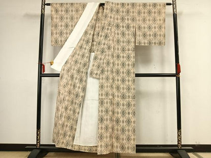 平和屋着物▽本塩沢 単衣 幾何学文 正絹 逸品 未使用 AAAZ9136fy