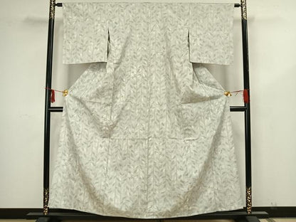 平和屋着物▽上質な紬　単衣　枝葉文　正絹　逸品　AAAZ9137fy