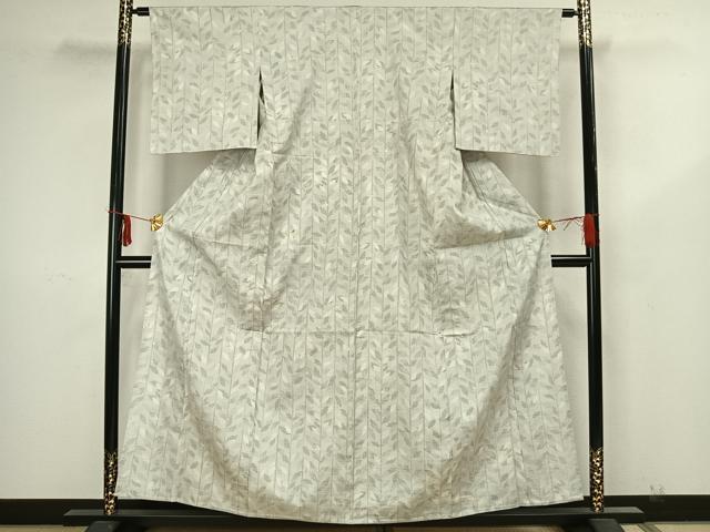 平和屋着物▽上質な紬　単衣　枝葉文　正絹　逸品　AAAZ9137fy