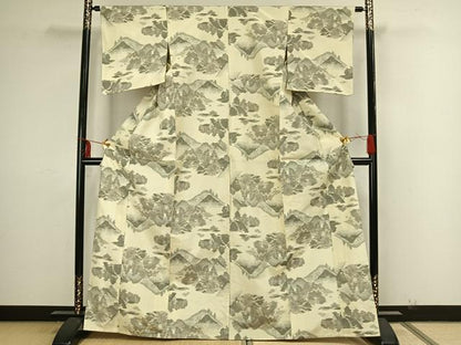 平和屋着物▽上質な紬 単衣 風景文 正絹 逸品 AAAZ9138fy
