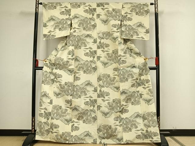 平和屋着物▽上質な紬 単衣 風景文 正絹 逸品 AAAZ9138fy