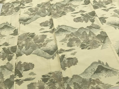 平和屋着物▽上質な紬 単衣 風景文 正絹 逸品 AAAZ9138fy