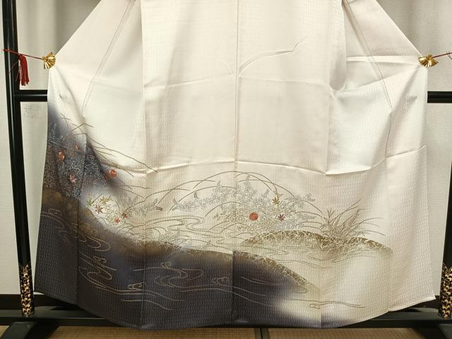 平和屋着物▽訪問着 単衣 刺繍 草花文 金銀彩 高島屋扱い 正絹 逸品 AAAZ9139fy