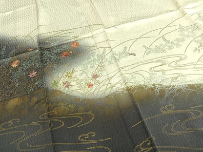 平和屋着物▽訪問着 単衣 刺繍 草花文 金銀彩 高島屋扱い 正絹 逸品 AAAZ9139fy