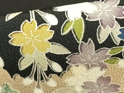 平和屋着物▽豪華黒留袖　単衣　友禅　作家物　風景枝花文　黒地　正絹　逸品　AAAZ9141fy