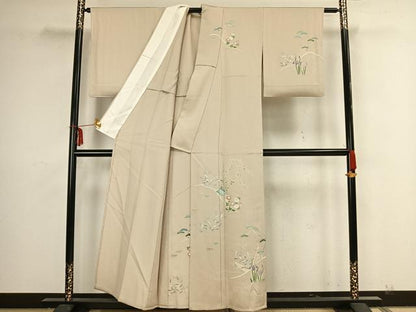 平和屋着物▽訪問着 単衣 駒刺繍 風景草花文 銀糸 銀彩 正絹 逸品 AAAZ9142fy