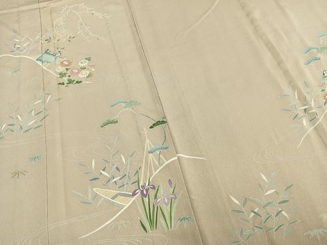平和屋着物▽訪問着 単衣 駒刺繍 風景草花文 銀糸 銀彩 正絹 逸品 AAAZ9142fy