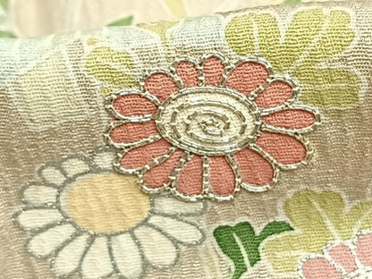平和屋着物▽訪問着 単衣 駒刺繍 風景草花文 銀糸 銀彩 正絹 逸品 AAAZ9142fy