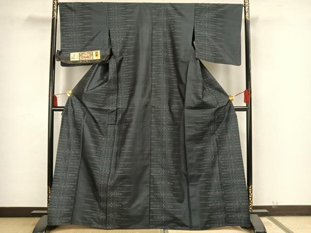 平和屋着物▽本場大島紬 単衣 横段花文 久野織物特製 証紙付き 正絹 逸品 AAAZ9143fy