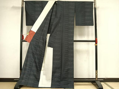 平和屋着物▽本場大島紬 単衣 横段花文 久野織物特製 証紙付き 正絹 逸品 AAAZ9143fy