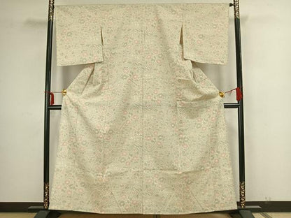 平和屋着物▽本塩沢 単衣 草花文 正絹 逸品 AAAZ9144fy