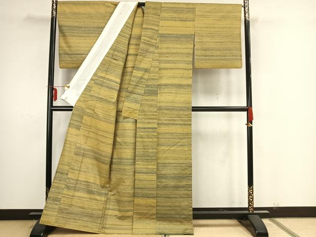 平和屋着物▽上質な紬 単衣 横縞 正絹 逸品 AAAZ9145fy