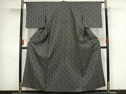 平和屋着物▽お召 単衣 麻の葉文様 正絹 逸品 AAAZ9147fy