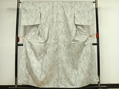 平和屋着物▽お召　単衣　幾何学文様　正絹　逸品　AAAZ9149fy