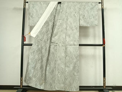 平和屋着物▽お召　単衣　幾何学文様　正絹　逸品　AAAZ9149fy