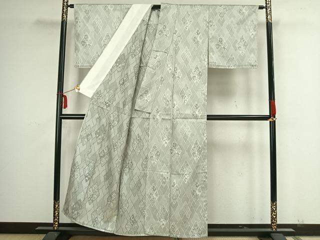平和屋着物▽お召　単衣　幾何学文様　正絹　逸品　AAAZ9149fy