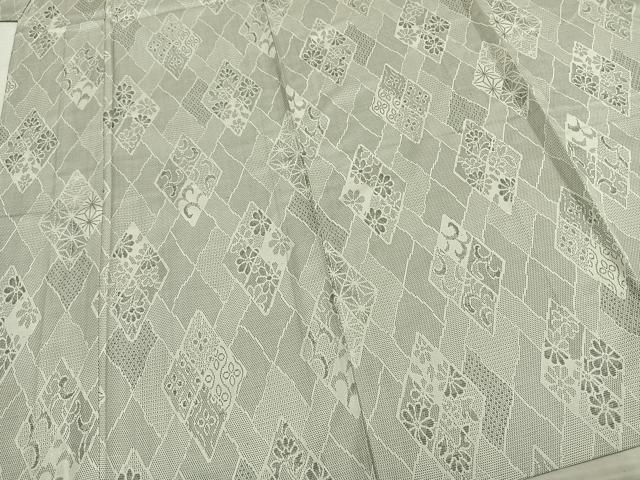 平和屋着物▽お召　単衣　幾何学文様　正絹　逸品　AAAZ9149fy