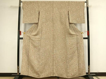 平和屋着物▽上質な小紋 単衣 草花文 鬼しぼ縮緬 正絹 逸品 AAAZ9152fy