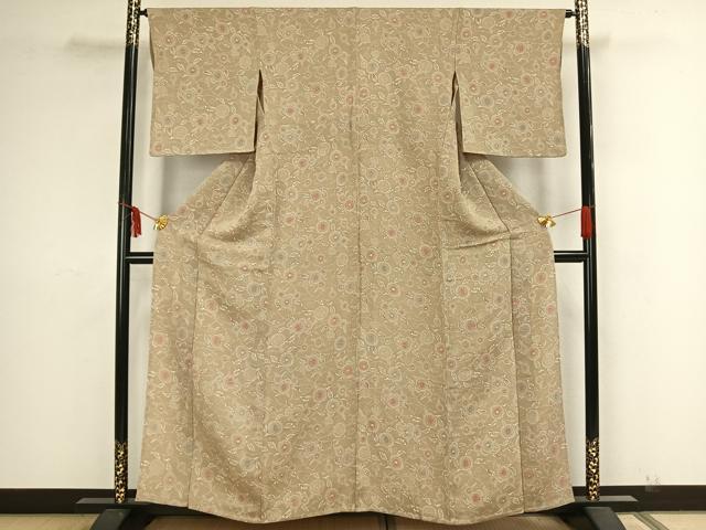 平和屋着物▽上質な小紋 単衣 草花文 鬼しぼ縮緬 正絹 逸品 AAAZ9152fy