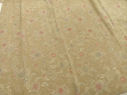 平和屋着物▽上質な小紋 単衣 草花文 鬼しぼ縮緬 正絹 逸品 AAAZ9152fy