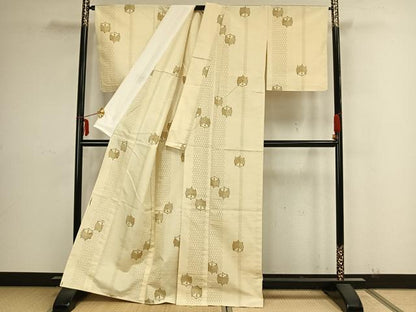平和屋着物▽上質な紬　単衣　糸巻文　正絹　逸品　未使用　AAAZ9153fy