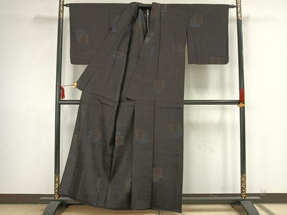 平和屋着物▽本場結城紬 重要無形文化財 単衣 80亀甲 亀甲文様 正絹 逸品 未使用 AAAZ9154fy