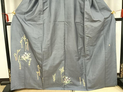平和屋着物▽本加賀友禅作家 大村洋子 訪問着 単衣 白山紬 草花文 正絹 逸品 AAAZ9155fy