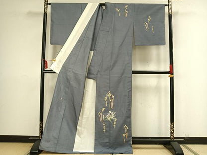 平和屋着物▽本加賀友禅作家 大村洋子 訪問着 単衣 白山紬 草花文 正絹 逸品 AAAZ9155fy