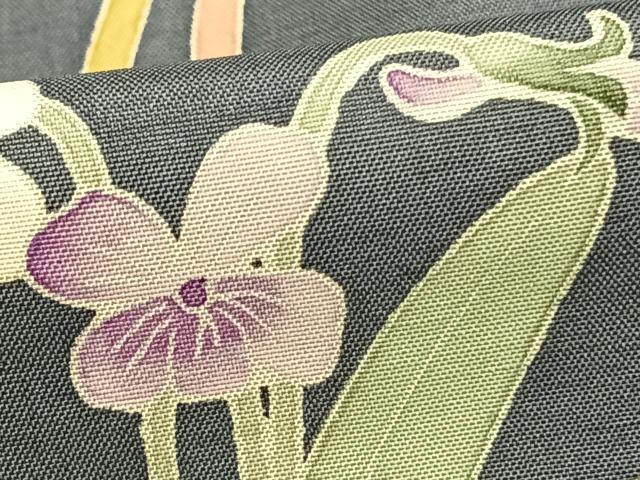 平和屋着物▽本加賀友禅作家 大村洋子 訪問着 単衣 白山紬 草花文 正絹 逸品 AAAZ9155fy