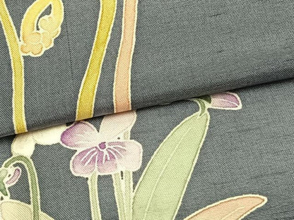 平和屋着物▽本加賀友禅作家 大村洋子 訪問着 単衣 白山紬 草花文 正絹 逸品 AAAZ9155fy