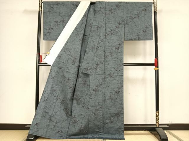 平和屋着物▽上質な紬 単衣 草花文 正絹 逸品 AAAZ9156fy