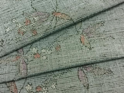 平和屋着物▽上質な紬 単衣 草花文 正絹 逸品 AAAZ9156fy