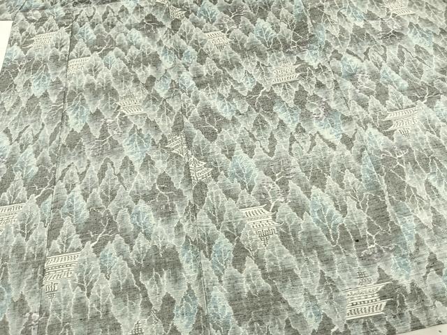 平和屋着物▽米琉紬 単衣 風景樹林文 証紙付き 正絹 逸品 AAAZ9158fy