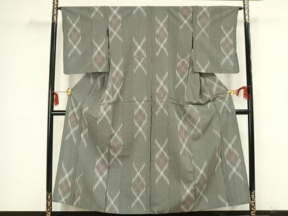 平和屋着物▽お召　単衣　幾何学文様　正絹　逸品　AAAZ9159fy