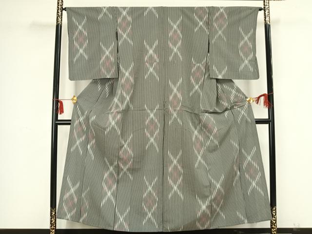 平和屋着物▽お召　単衣　幾何学文様　正絹　逸品　AAAZ9159fy