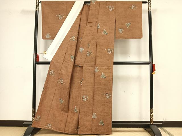 平和屋着物▽上質な紬 単衣 人物文 正絹 逸品 未使用 AAAZ9160fy