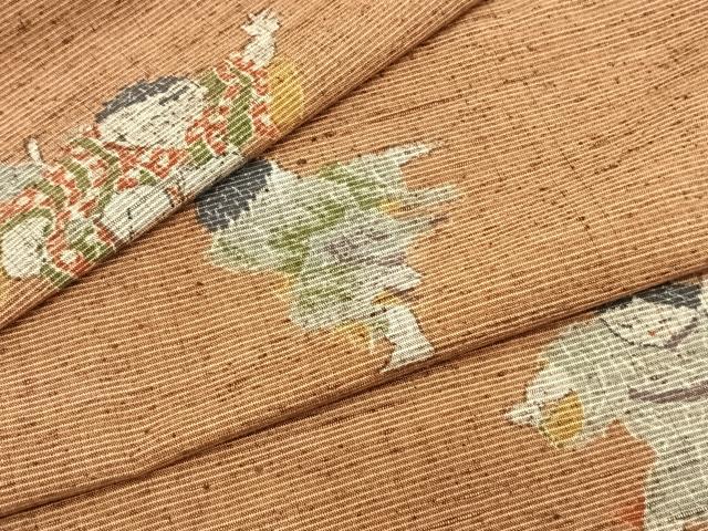平和屋着物▽上質な紬 単衣 人物文 正絹 逸品 未使用 AAAZ9160fy