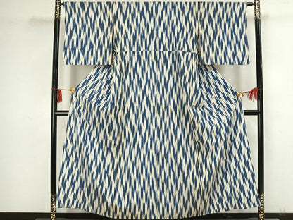 平和屋着物▽お召　単衣　矢羽文　やまと誂製　正絹　逸品　AAAZ9162fy