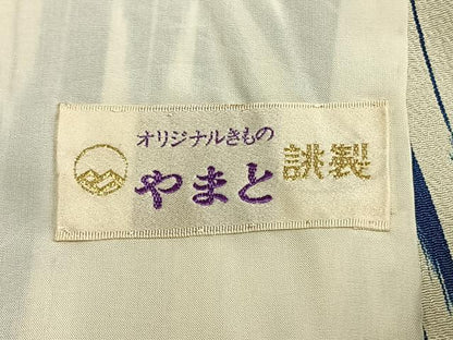 平和屋着物▽お召　単衣　矢羽文　やまと誂製　正絹　逸品　AAAZ9162fy