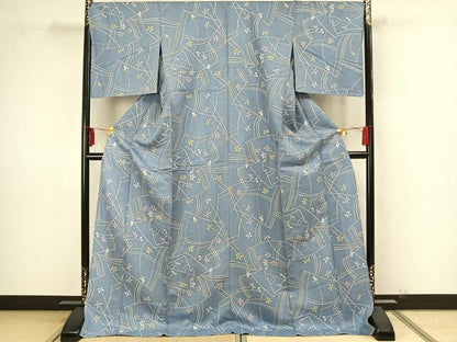 平和屋着物▽上質な小紋 単衣 草花文 伊勢丹扱い ロング丈 正絹 逸品 AAAZ9163fy