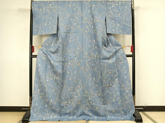 平和屋着物▽上質な小紋 単衣 草花文 伊勢丹扱い ロング丈 正絹 逸品 AAAZ9163fy