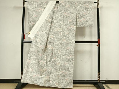 平和屋着物▽上質な紬　単衣　風景文　正絹　逸品　AAAZ9166fy