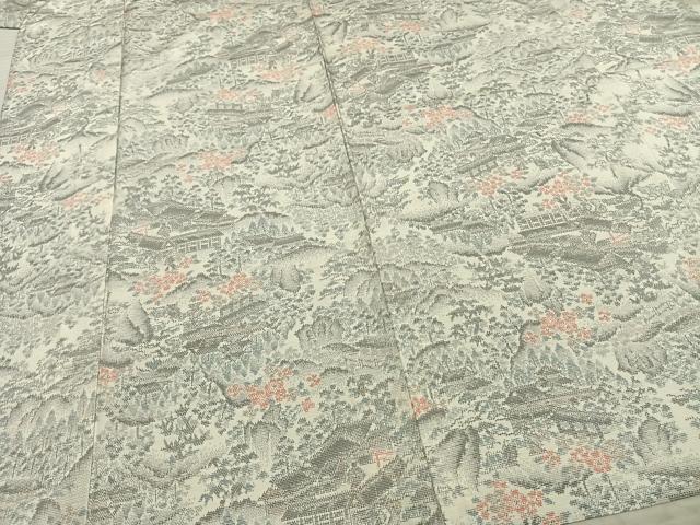 平和屋着物▽上質な紬　単衣　風景文　正絹　逸品　AAAZ9166fy